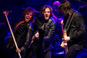 Frontman Joey Tempest, bass player John Levén and guitarist John Norum of Swedish rock band Europe live at The Granada Theater in Lawrence, Kansas