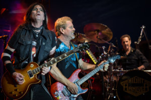 Keri Kelli, Brad Gillis and Kelly Keagy of Night Ranger live in concert at Old Shawnee Days in Shawnee, KS on June 3, 2017.